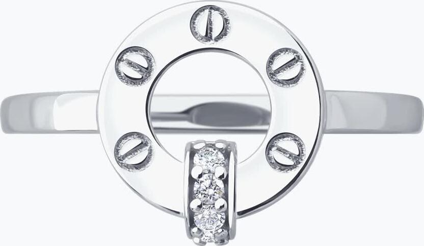 SOKOLOV 94014598 Women's Ring SKLV Collection, 925 Sterling Silver Rhodium-Plated, Round Colorless Cubic Zirconia, 0.066 ct, 2.13 g, Size 17.5