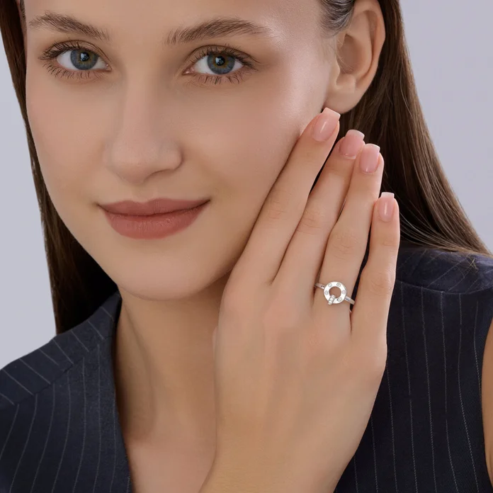 SOKOLOV 94014598 Women's Ring SKLV Collection, 925 Sterling Silver Rhodium-Plated, Round Colorless Cubic Zirconia, 0.066 ct, 2.13 g, Size 17.5