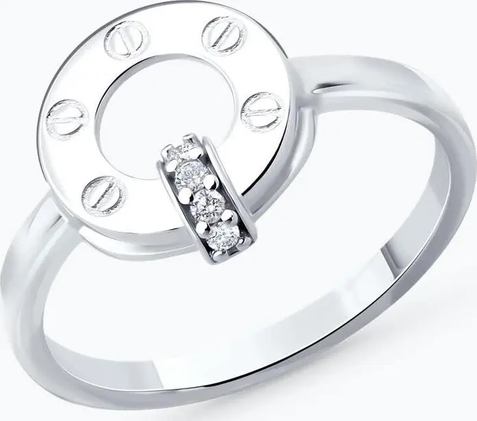 SOKOLOV 94014598 Women's Ring SKLV Collection, 925 Sterling Silver Rhodium-Plated, Round Colorless Cubic Zirconia, 0.066 ct, 2.13 g, Size 17.5