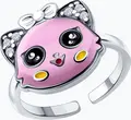 Diamant Children's Ring 94-110-00097-1, Size 15, 925 Sterling Silver Rhodium-Plated, Round Cubic Zirconia, Pink Enamel Character Design, 2mm Width