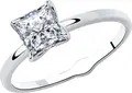 Diamant Women's 925 Sterling Silver Ring with Square Cubic Zirconia 1.85ct 6x6mm, Rhodium Plated, Size 16.5, Model 94-110-01643-1