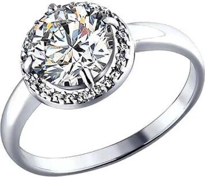 SOKOLOV Women's Ring 94010497, Size 18, 925 Rhodium-Plated Silver with Round Colorless Cubic Zirconia Stone 8mm 3.402ct