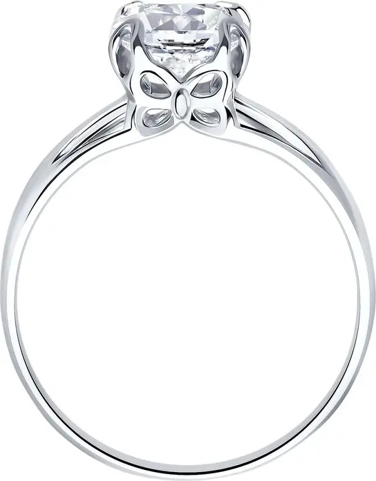 SOKOLOV Women's Ring 94012116, Size 18.5, 925 Sterling Silver with Rhodium Coating, Round Colorless Cubic Zirconia Gemstone 7mm, 2.246 ct