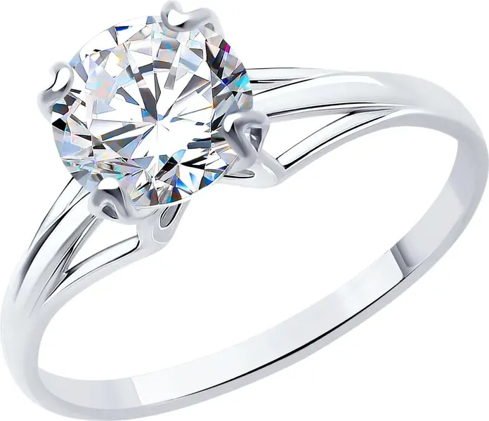 SOKOLOV Women's Ring 94012116, Size 18.5, 925 Sterling Silver with Rhodium Coating, Round Colorless Cubic Zirconia Gemstone 7mm, 2.246 ct