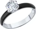 SOKOLOV 94014427 Women's Ring, Size 16, 925 Sterling Silver Rhodium Plated with Round Cubic Zirconia 6mm 0.48ct and Enamel, Colorless
