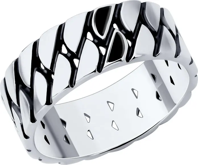 Diamant 95-110-02143-1 Men's Ring, 925 Oxidized Silver with Enamel, 8 mm Width, 5.9 g, Size 20.5