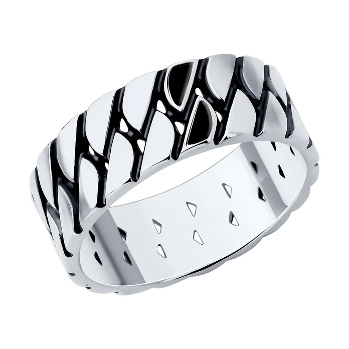 Diamant 95-110-02143-1 Men's Ring, 925 Oxidized Silver with Enamel, 8 mm Width, 5.9 g, Size 21