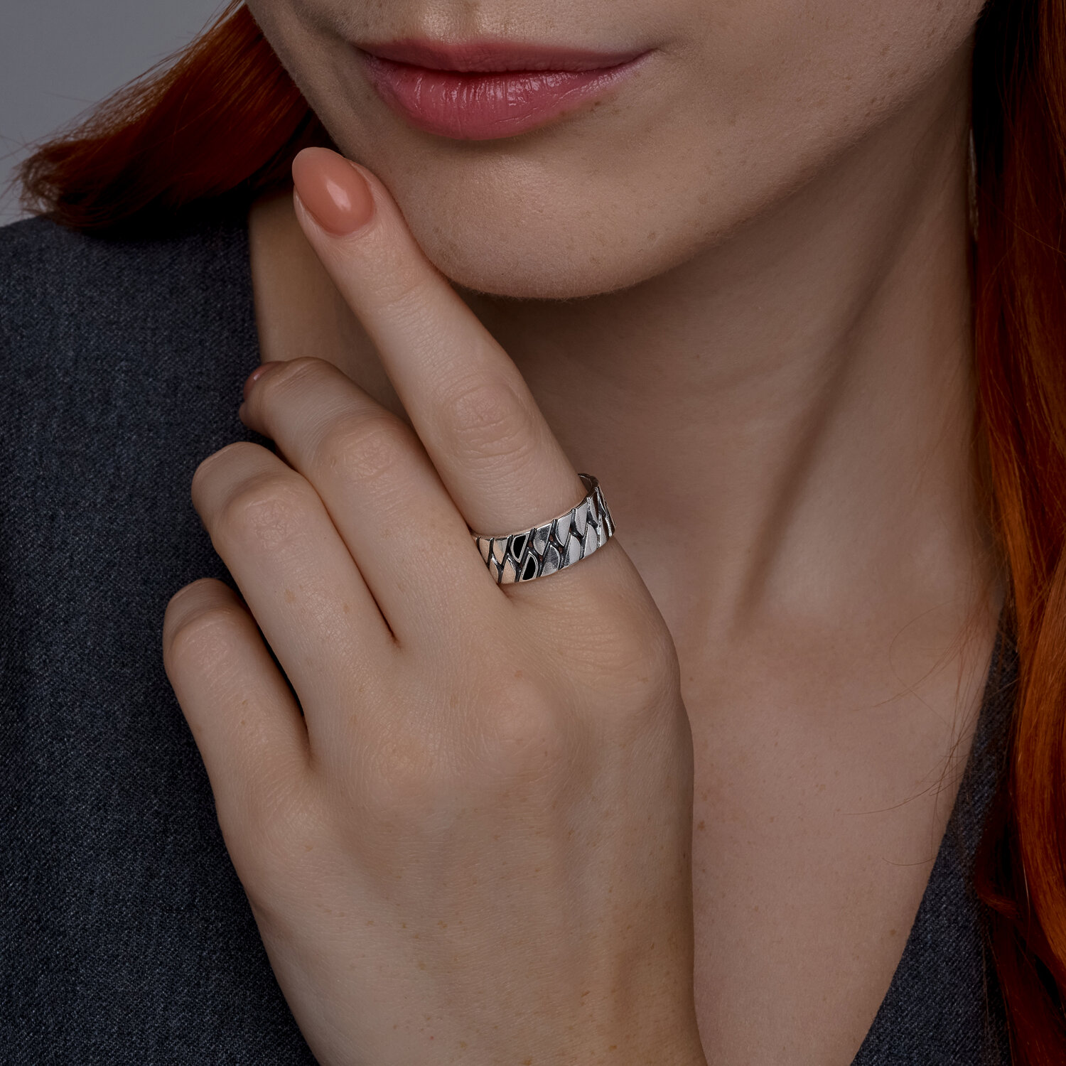 Diamant 95-110-02143-1 Men's Ring, 925 Oxidized Silver with Enamel, 8 mm Width, 5.9 g, Size 21