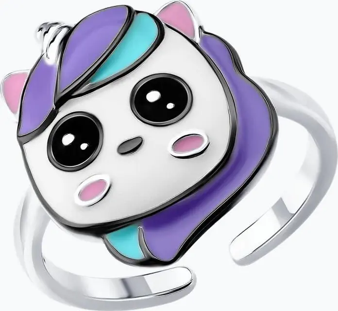 Diamant Children's Ring 94-110-00106-1, Size 14 - 925 Sterling Silver Rhodium-Plated with Enamel Insert, 2 mm Width, 1.65 g Weight, 0.1 Carat