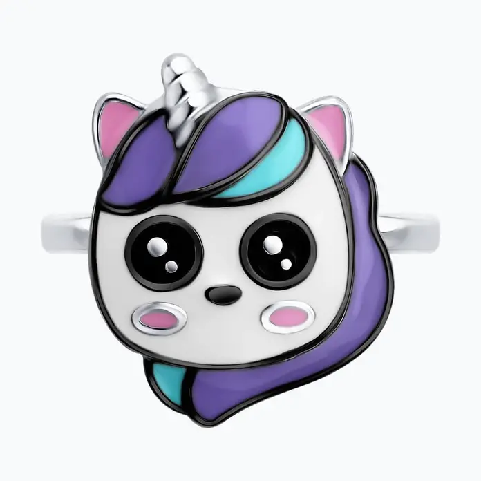 Diamant Children's Ring 94-110-00106-1, Size 14 - 925 Sterling Silver Rhodium-Plated with Enamel Insert, 2 mm Width, 1.65 g Weight, 0.1 Carat