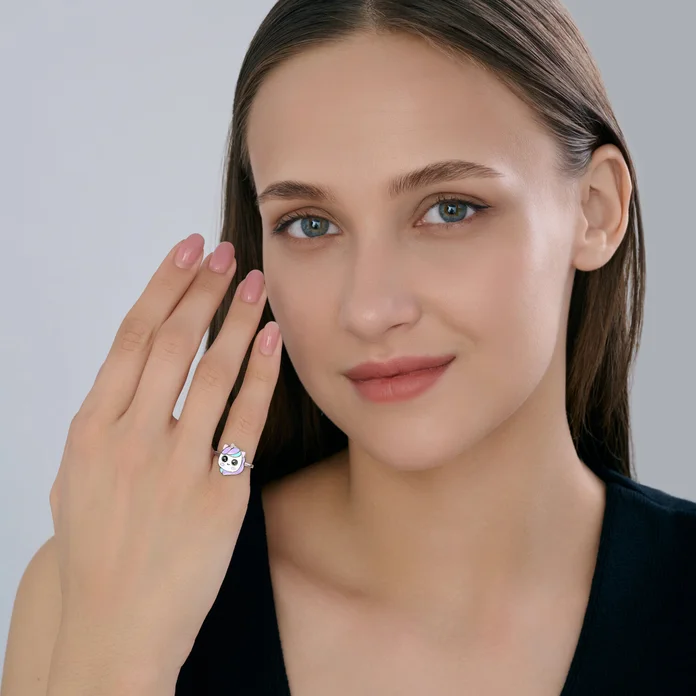 Diamant Children's Ring 94-110-00106-1, Size 14 - 925 Sterling Silver Rhodium-Plated with Enamel Insert, 2 mm Width, 1.65 g Weight, 0.1 Carat