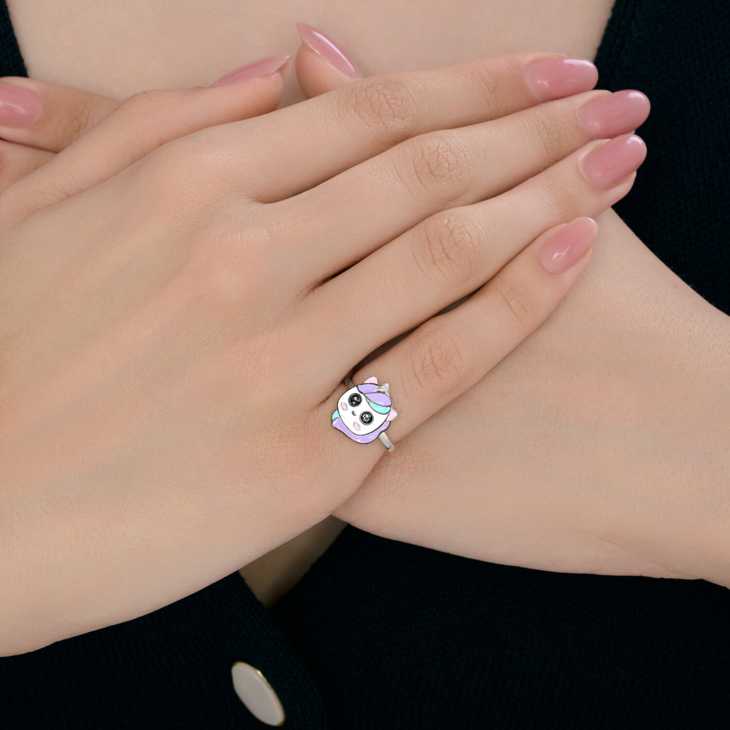 Diamant Children's Ring 94-110-00106-1 - 925 Sterling Silver Rhodium-Plated with Enamel Insert, Size 15, 2 mm Width, 1.65 g Weight, 0.1 Carat