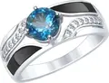 SOKOLOV 92011494 Women's Round Jewelry in 925 Sterling Silver with Blue Topaz and Cubic Zirconia, Enamel Coating, Ring Size 19, 2.91 g