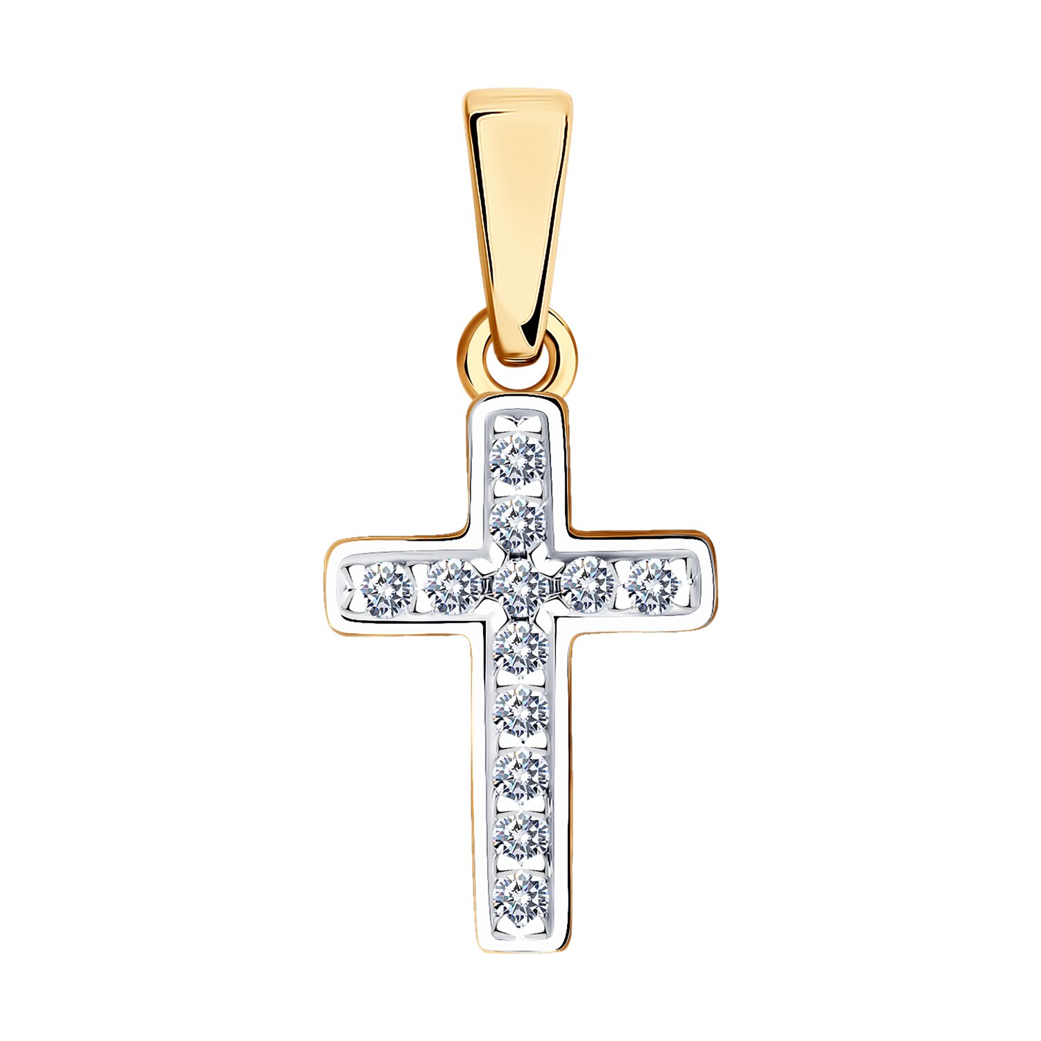 Bijuterie SOKOLOV 034851 pentru femei, Aur Roșu 585 cu placare Rodiu, 12 pietre Cubic Zirconia rotunde incolore, 0.198 ct, 1.25 mm