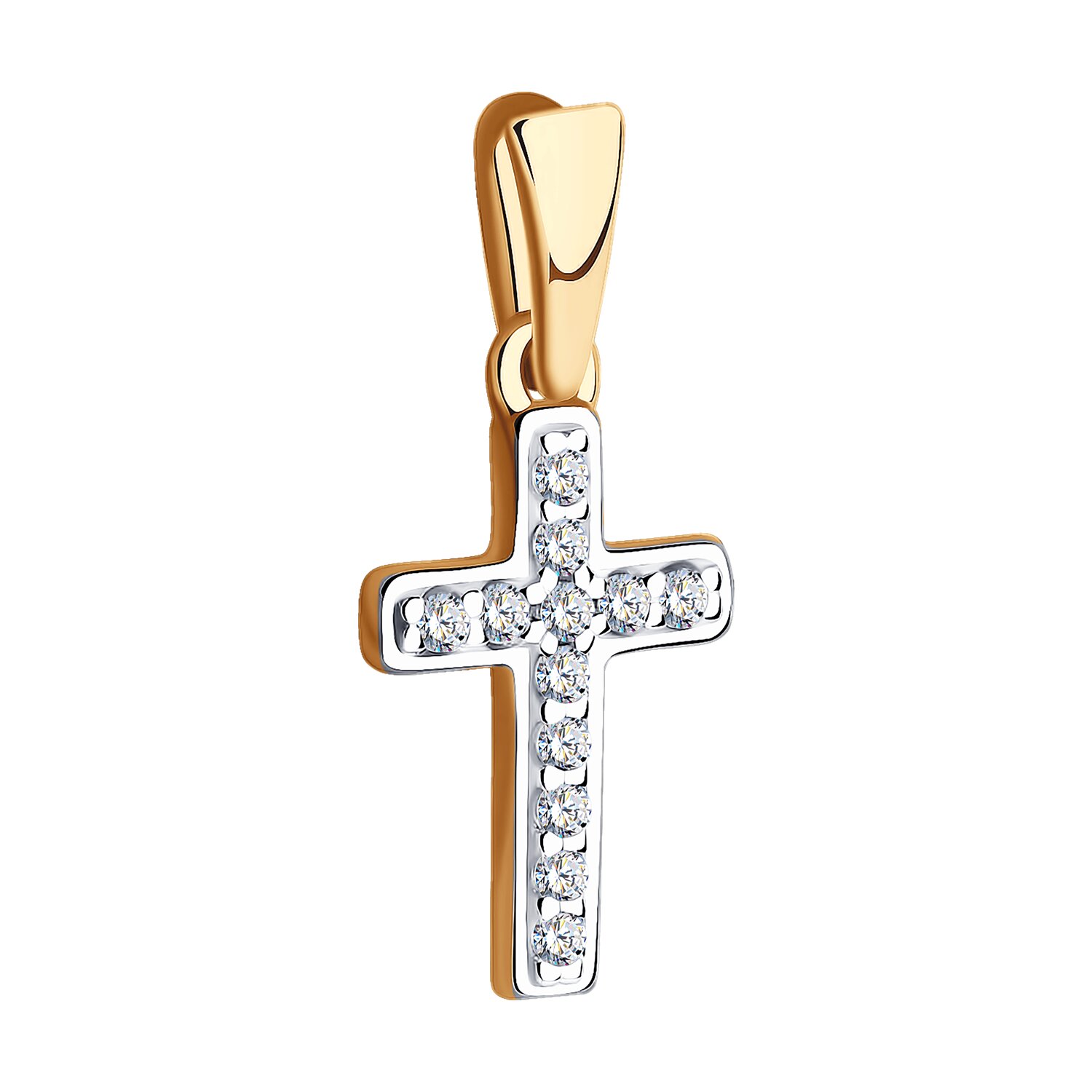 Bijuterie SOKOLOV 034851 pentru femei, Aur Roșu 585 cu placare Rodiu, 12 pietre Cubic Zirconia rotunde incolore, 0.198 ct, 1.25 mm