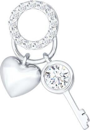 Sokolov Heart and Key Pendant, 925 Sterling Silver with 14 Round Colorless Cubic Zirconia Inserts, Women's Love Theme Jewelry, Art. 94031180, 2.23g