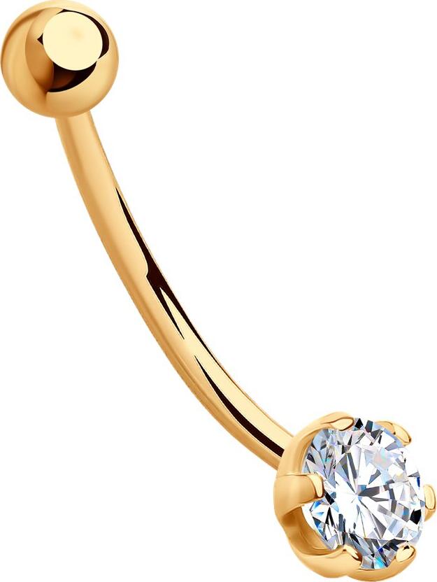 Piercing pentru ombilic SOKOLOV 060139, Aur Roșu 585 cu Zirconiu Incolor Rotund 5mm 0.846ct pentru femei, 1.02g