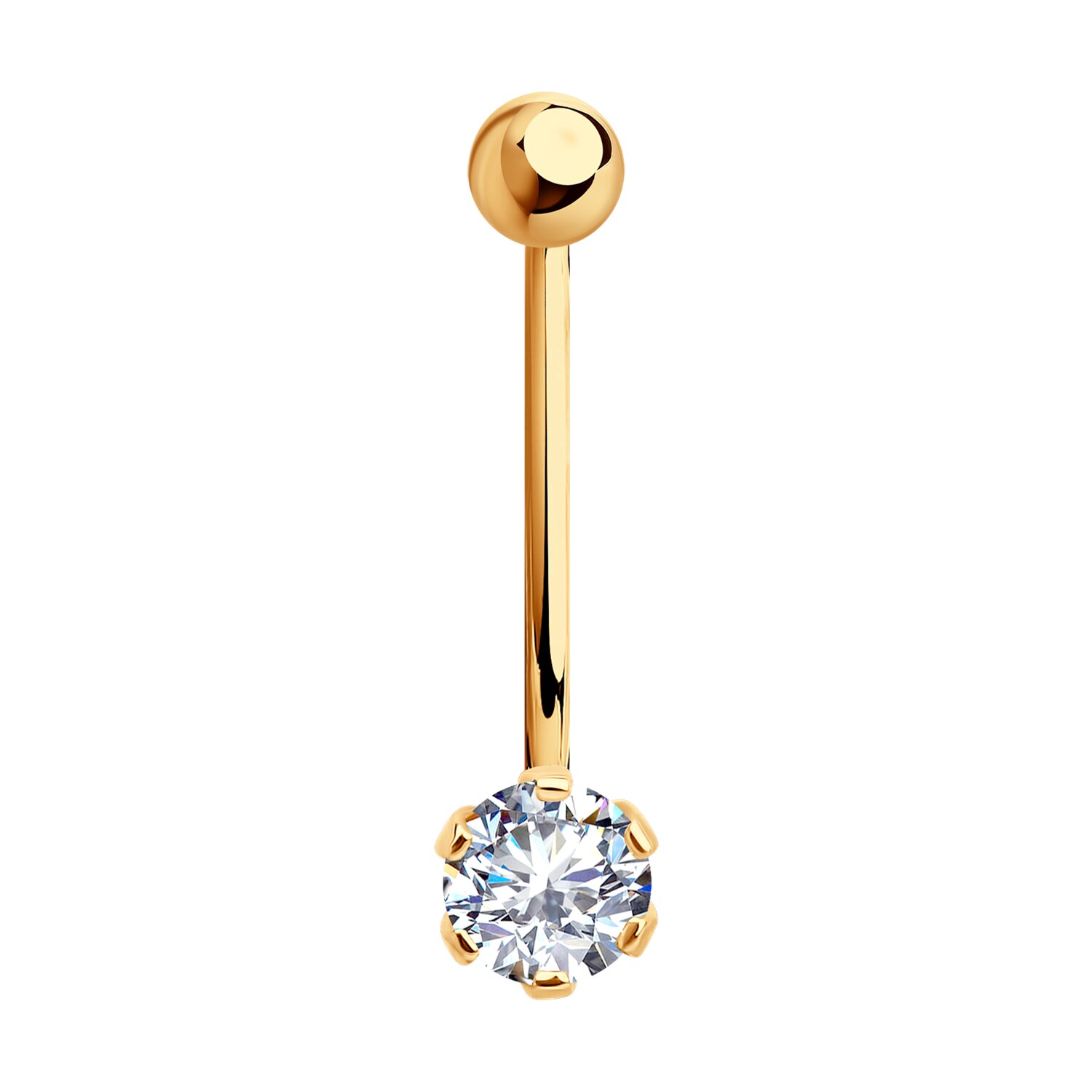 Piercing pentru ombilic SOKOLOV 060139, Aur Roșu 585 cu Zirconiu Incolor Rotund 5mm 0.846ct pentru femei, 1.02g