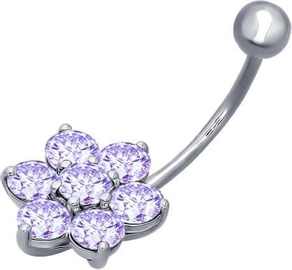 Women's Navel Piercing Belly Button Ring, 925 Sterling Silver with Round Cubic Zirconia Stones, Model 94060042