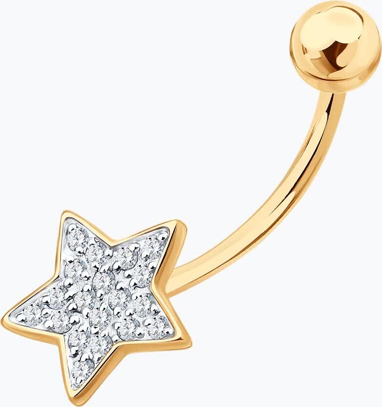 Piercing pentru ombilic SOKOLOV 060231 pentru femei, Aur Roșu 585 cu placare Rodiu, 19 Zirconii rotunde incolore 0.181 ct, 22x9x1 mm, 0.97g