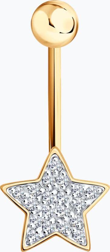 Piercing pentru ombilic SOKOLOV 060231 pentru femei, Aur Roșu 585 cu placare Rodiu, 19 Zirconii rotunde incolore 0.181 ct, 22x9x1 mm, 0.97g
