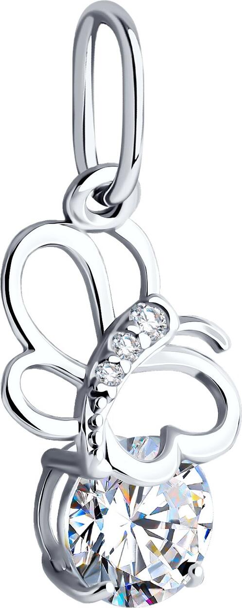 Pandantiv SOKOLOV 94030508 Model Fluture pentru Femei, Argint 925 Placat cu Rodiu, cu Zirconiu Cubic Incolor Rotund 1.5mm, 0.029 ct
