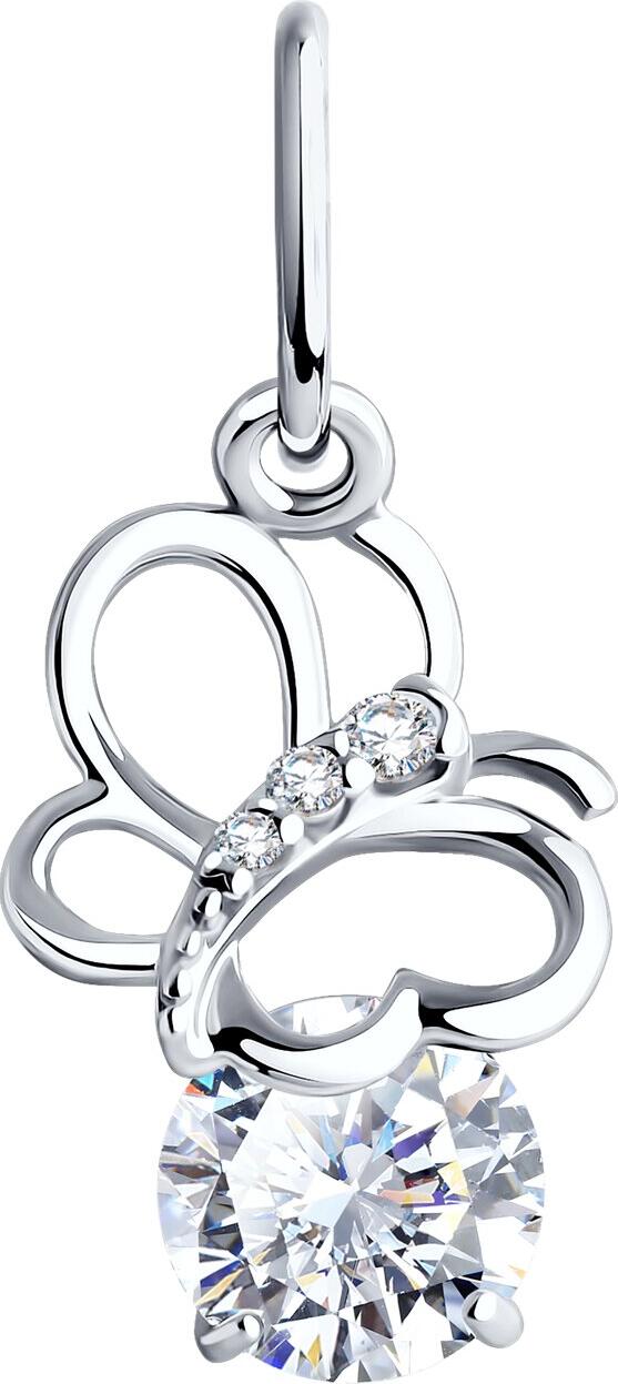 Pandantiv SOKOLOV 94030508 Model Fluture pentru Femei, Argint 925 Placat cu Rodiu, cu Zirconiu Cubic Incolor Rotund 1.5mm, 0.029 ct