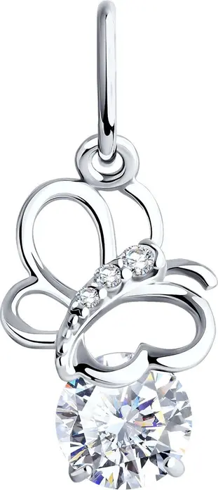Pandantiv SOKOLOV 94030508 Model Fluture pentru Femei, Argint 925 Placat cu Rodiu, cu Zirconiu Cubic Incolor Rotund 1.5mm, 0.029 ct