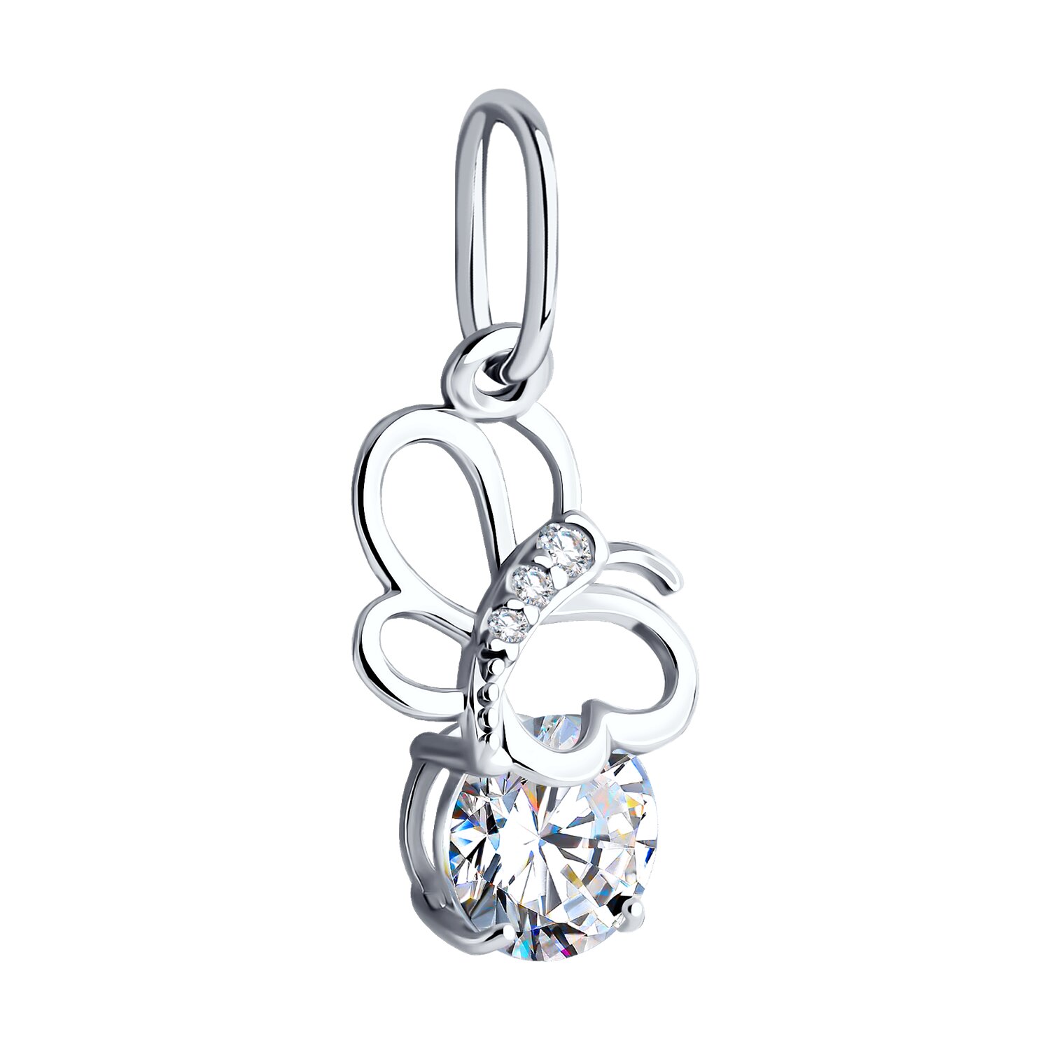 Pandantiv SOKOLOV 94030508 Model Fluture pentru Femei, Argint 925 Placat cu Rodiu, cu Zirconiu Cubic Incolor Rotund 1.5mm, 0.029 ct