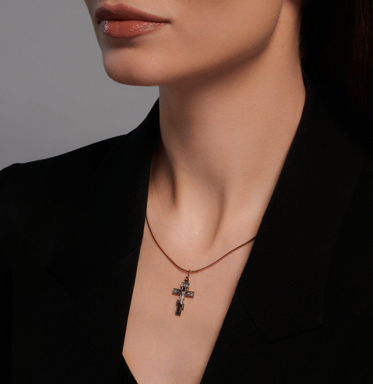 SOKOLOV 121410 Religious Cross Pendant in 585 Red Gold with Rhodium Plating, 20 mm x 10 mm, 0.89 g
