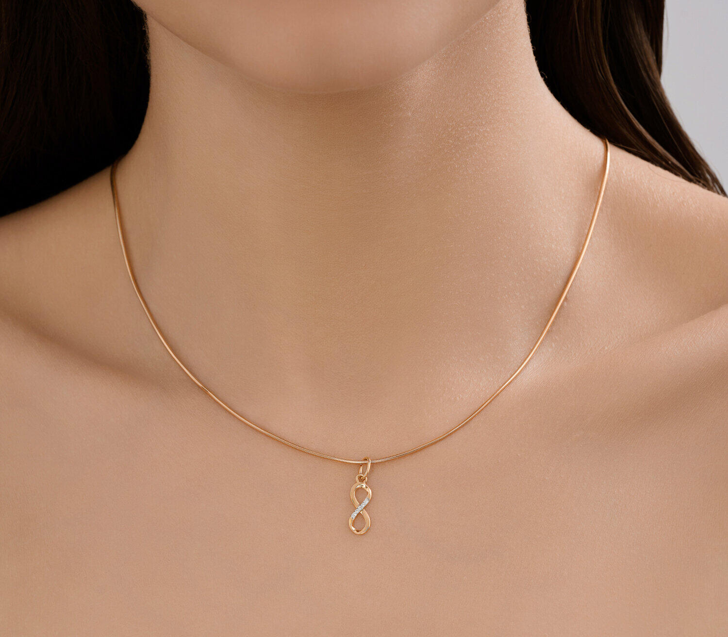 Diamant Women's Infinity Symbol Pendant 51-230-02870-1, Red Gold 585 with Rhodium Coating, Natural Round Diamonds 0.015 ct, 20x5x4 mm