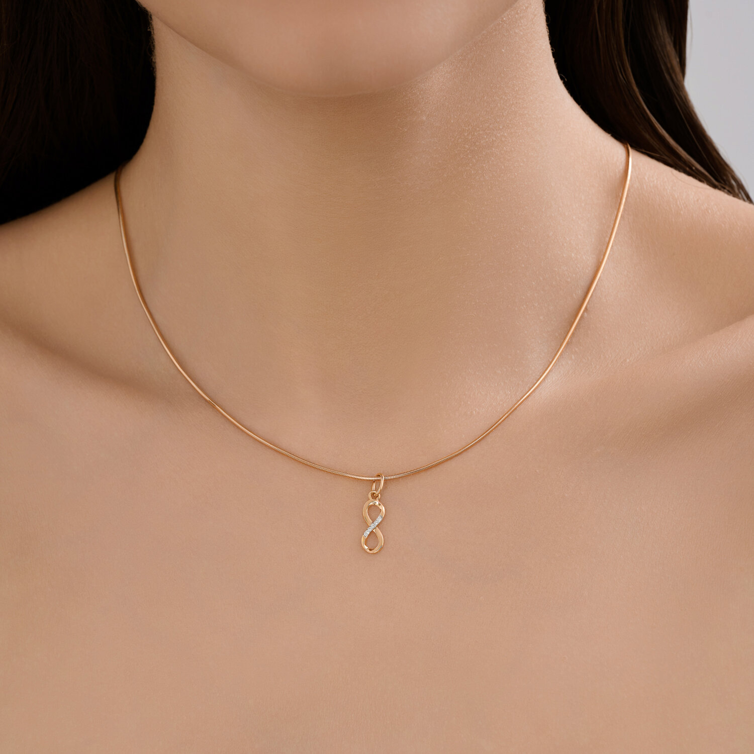 Diamant Women's Infinity Symbol Pendant 51-230-02870-1, Red Gold 585 with Rhodium Coating, Natural Round Diamonds 0.015 ct, 20x5x4 mm