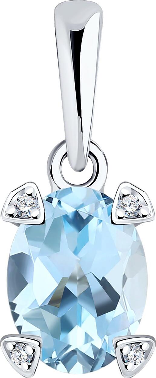 Женский кулон Diamant 52-330-01968-1 из белого золота 585 пробы с родированием, топаз и фианиты (4 шт, 0.034 ct), 16x7x5 мм, 0.91 г