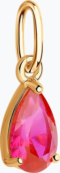 SOKOLOV 37732013 Women's Pendant, 375 Red Gold, Red Pear-Shaped Corundum Gemstone 0.95 ct, 8x5 mm, 0.52 g