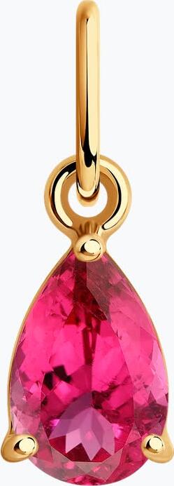 SOKOLOV 37732013 Women's Pendant, 375 Red Gold, Red Pear-Shaped Corundum Gemstone 0.95 ct, 8x5 mm, 0.52 g