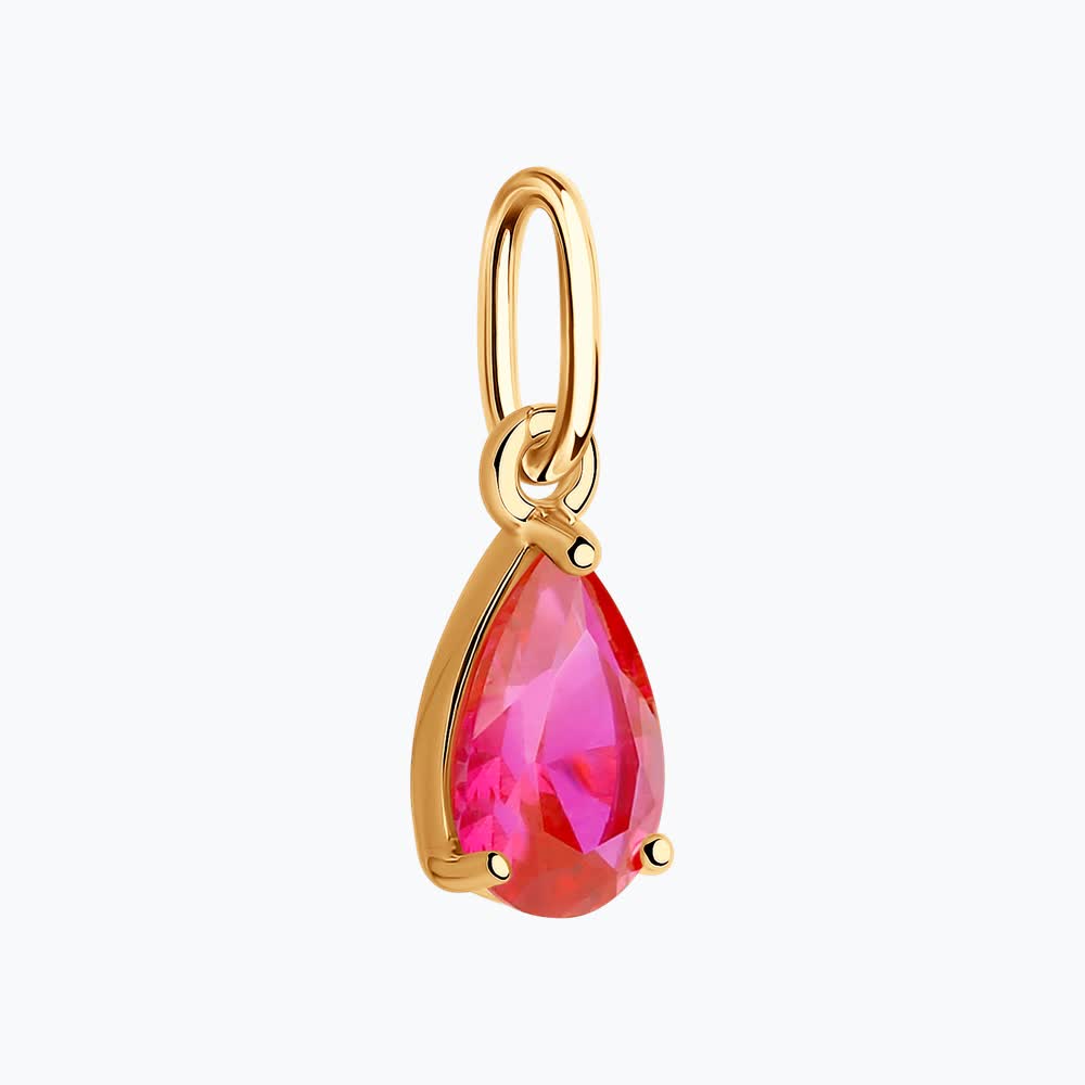 SOKOLOV 37732013 Women's Pendant, 375 Red Gold, Red Pear-Shaped Corundum Gemstone 0.95 ct, 8x5 mm, 0.52 g