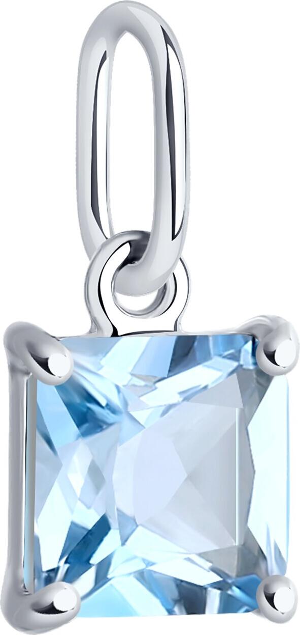 SOKOLOV 732204 Women's Pendant, 585 White Gold Rhodium Plated, Octagon Blue Topaz 1.3 ct (6x6 mm), 0.59 g