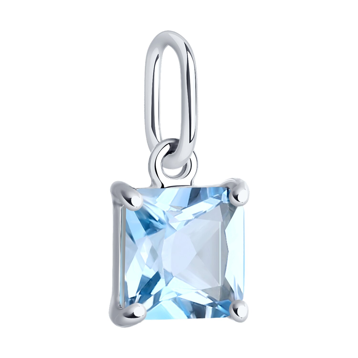 SOKOLOV 732204 Women's Pendant, 585 White Gold Rhodium Plated, Octagon Blue Topaz 1.3 ct (6x6 mm), 0.59 g