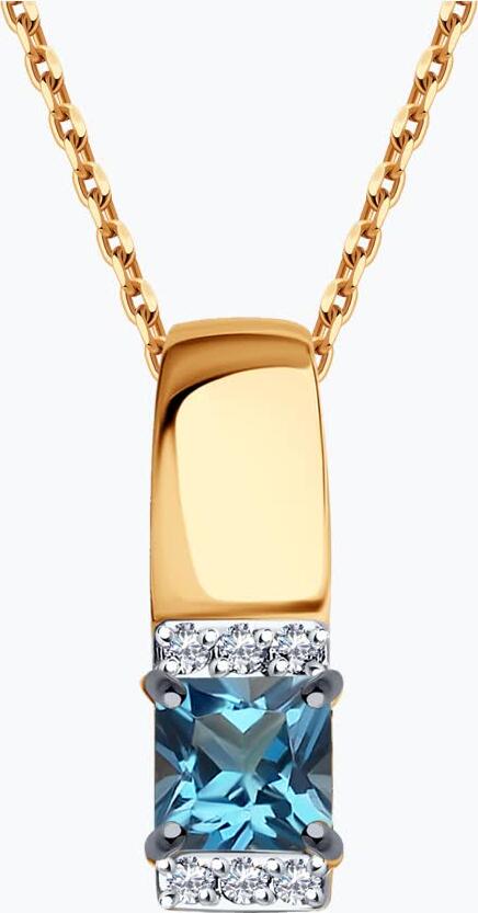 SOKOLOV 37732352 Women's Pendant in 375 Red Gold with London Topaz and Cubic Zirconia Accents, 0.65g, 14mm Length