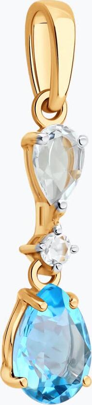 SOKOLOV 733026 Women's Pendant, Red Gold 585 with Rhodium Plating, Pear-Shaped Blue Topaz 0.753 ct (7x5 mm)