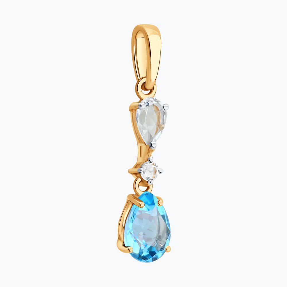 SOKOLOV 733026 Women's Pendant, Red Gold 585 with Rhodium Plating, Pear-Shaped Blue Topaz 0.753 ct (7x5 mm)