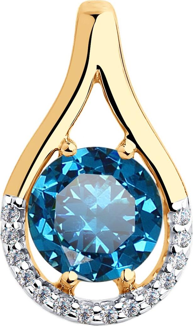 Bijuterie Diamant 51-330-00220-2 pentru femei, Aur Roșu 585, Topaz Albastru London și Zirconiu Cubic, Placare Rodiu, 1.02g, 14 pietre rotunde, 0.063 ct
