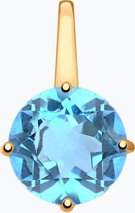 SOKOLOV 732808 Women's Pendant in Red Gold 585 with Octagon Blue Topaz 1.16 ct (6x6 mm), Weight 0.6 g, Dimensions 4x7x14 mm