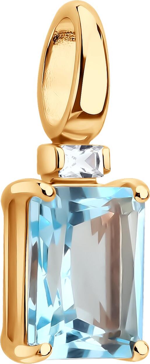 SOKOLOV 732808 Women's Pendant in Red Gold 585 with Octagon Blue Topaz 1.16 ct (6x6 mm), Weight 0.6 g, Dimensions 4x7x14 mm