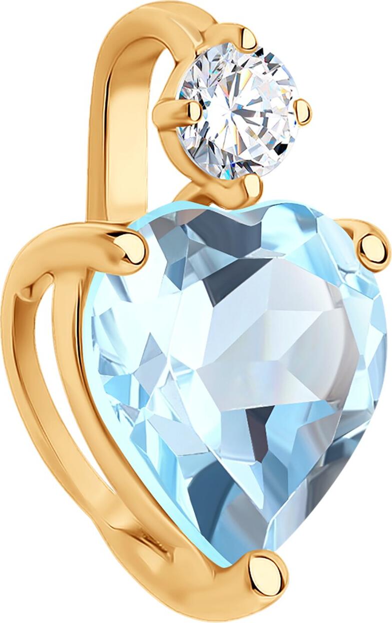 SOKOLOV 732808 Women's Pendant in Red Gold 585 with Octagon Blue Topaz 1.16 ct (6x6 mm), Weight 0.6 g, Dimensions 4x7x14 mm