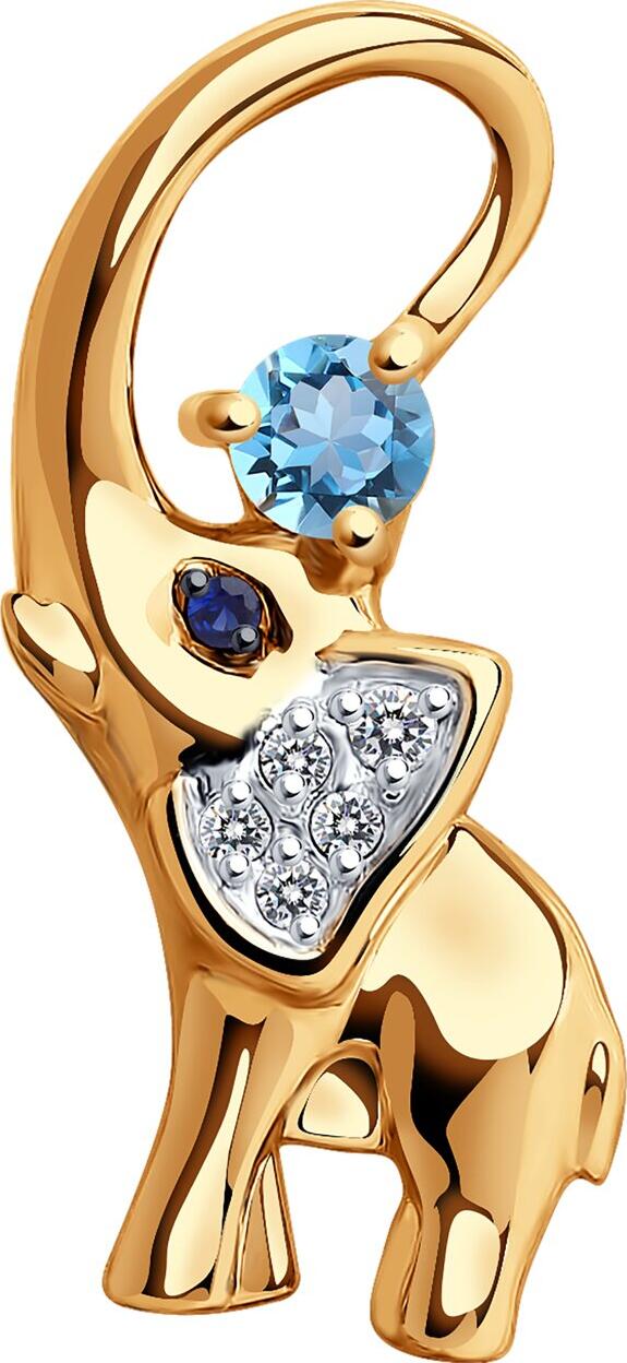 SOKOLOV 732808 Women's Pendant in Red Gold 585 with Octagon Blue Topaz 1.16 ct (6x6 mm), Weight 0.6 g, Dimensions 4x7x14 mm