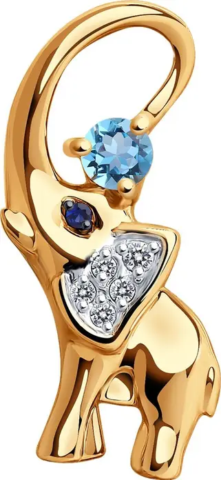 SOKOLOV 732808 Women's Pendant in Red Gold 585 with Octagon Blue Topaz 1.16 ct (6x6 mm), Weight 0.6 g, Dimensions 4x7x14 mm