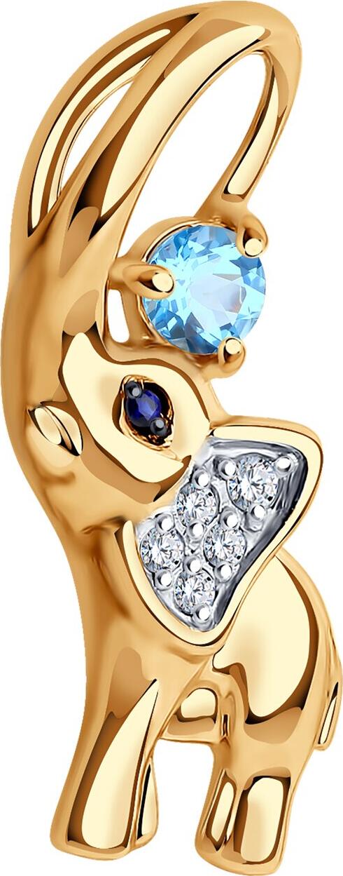 SOKOLOV 732808 Women's Pendant in Red Gold 585 with Octagon Blue Topaz 1.16 ct (6x6 mm), Weight 0.6 g, Dimensions 4x7x14 mm