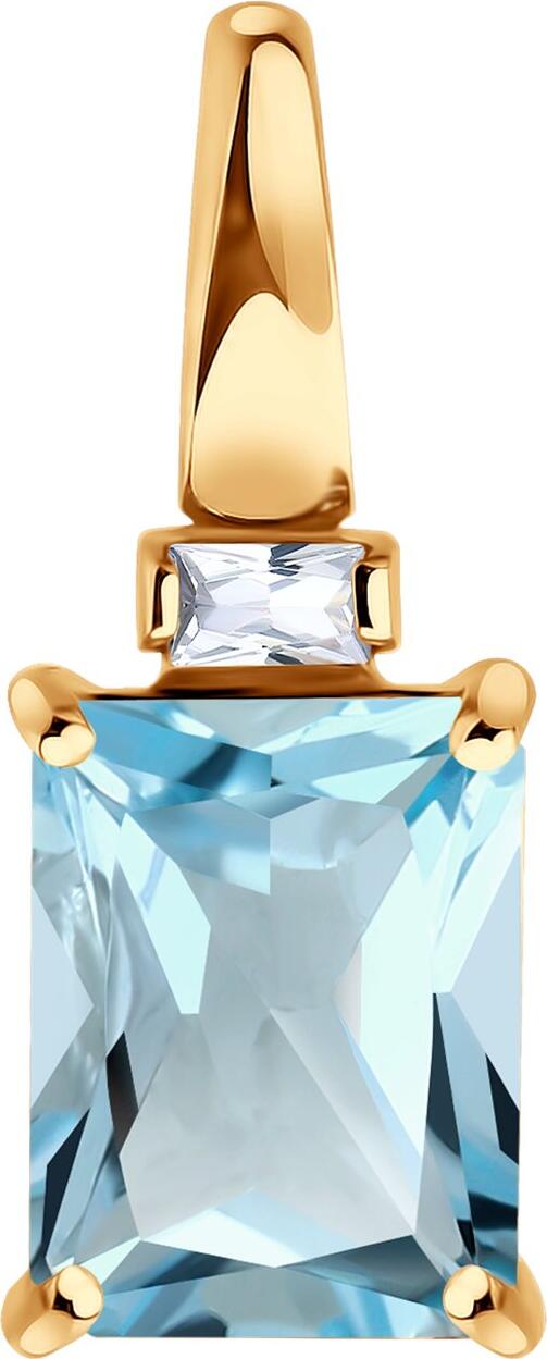 SOKOLOV 732808 Women's Pendant in Red Gold 585 with Octagon Blue Topaz 1.16 ct (6x6 mm), Weight 0.6 g, Dimensions 4x7x14 mm