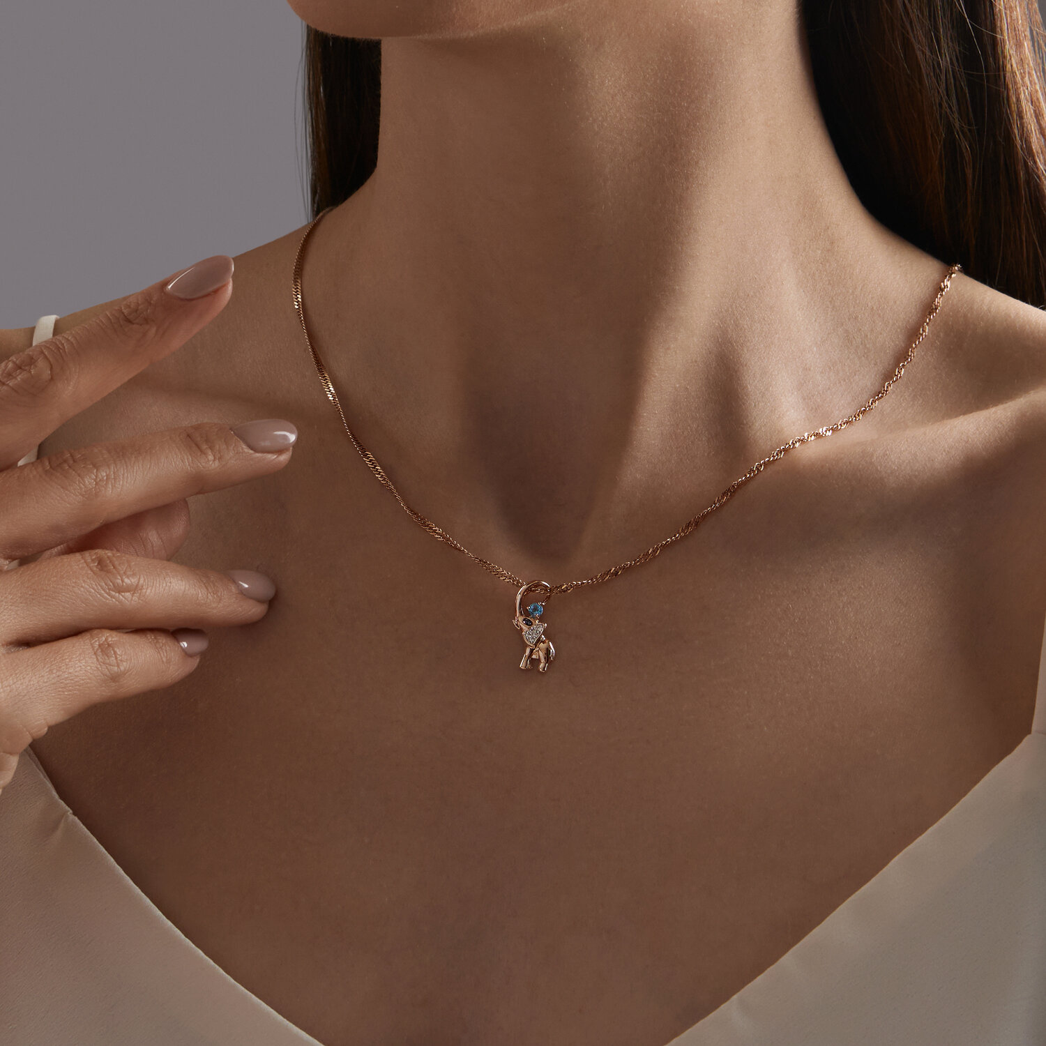 SOKOLOV 732808 Women's Pendant in Red Gold 585 with Octagon Blue Topaz 1.16 ct (6x6 mm), Weight 0.6 g, Dimensions 4x7x14 mm